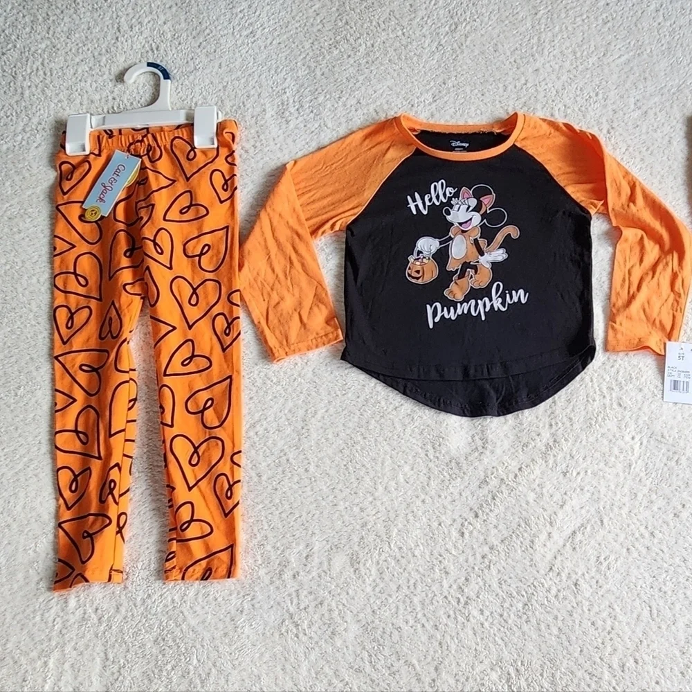 NWT girl's Halloween set Disney Minnie Mouse top + Cat & Jack leggings, size 5t